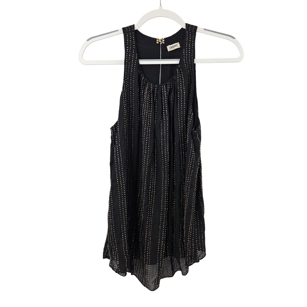 L'Agence Silk Embellished Tank Top Navy Blue Metallic Sheer Beaded Tunic Size 4